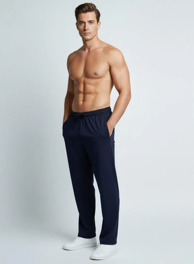Clans&Hans Men Navy Blue Plain Lycra Track Pants